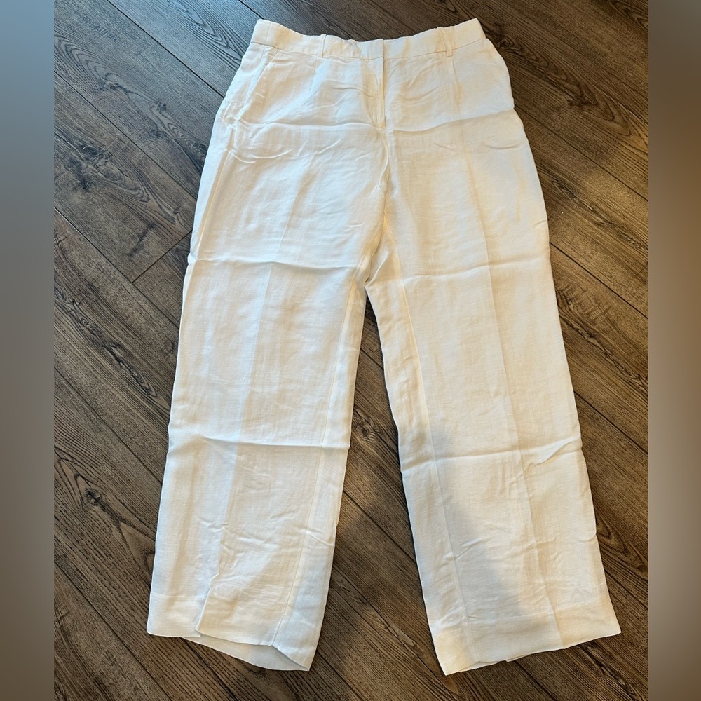 J. Crew Essential Wide Leg White Linen Pants 14